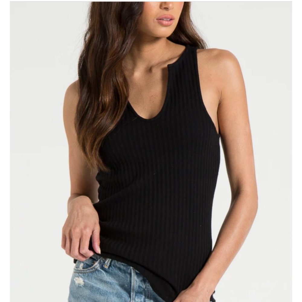 n:philanthropy Sky Ribbed Tank in Black Cat
